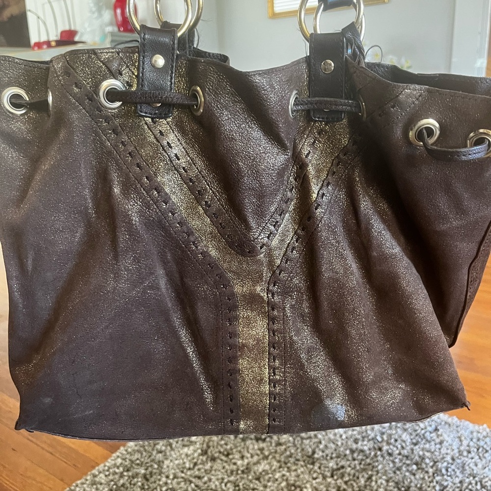 Authentic Yves Saint Laurent reversible tote. Bronze/Brown